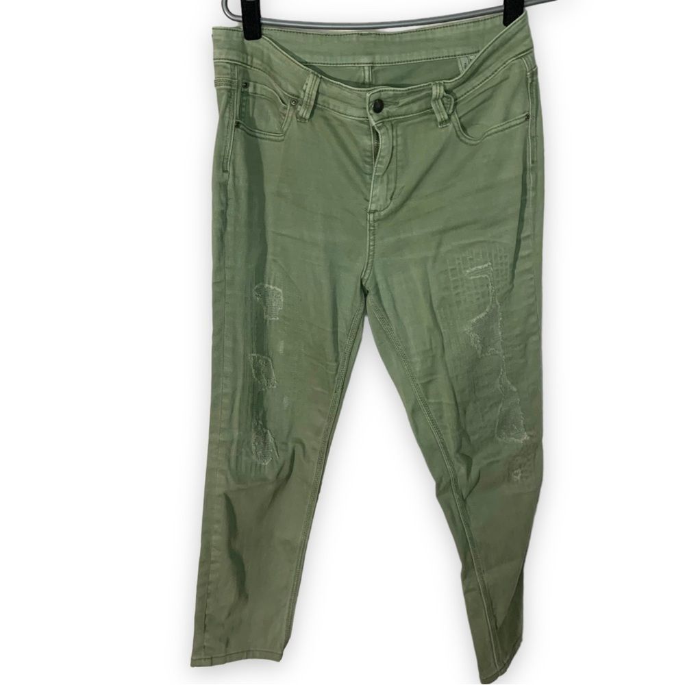BCBGMaxazria Women's Sz 29 Green Distressed Skinny 'Billie' Jeans Cotton